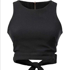 ABADAY Black bow tie back crop top